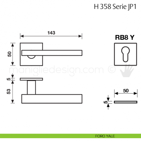 Maniglia per porta H 358 JP1 Fusital con rosetta fine foro yale