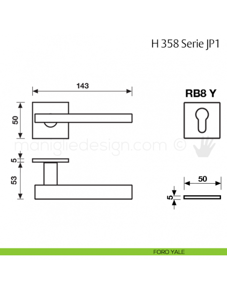Maniglia per porta H 358 JP1 Fusital con rosetta fine foro yale