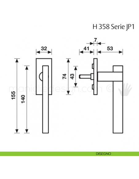 Maniglia per finestra martellina DK H 358 JP1 Fusital con rosetta fine disegno