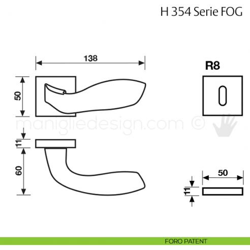 Maniglia per porta H 354 FOG Fusital foro patent