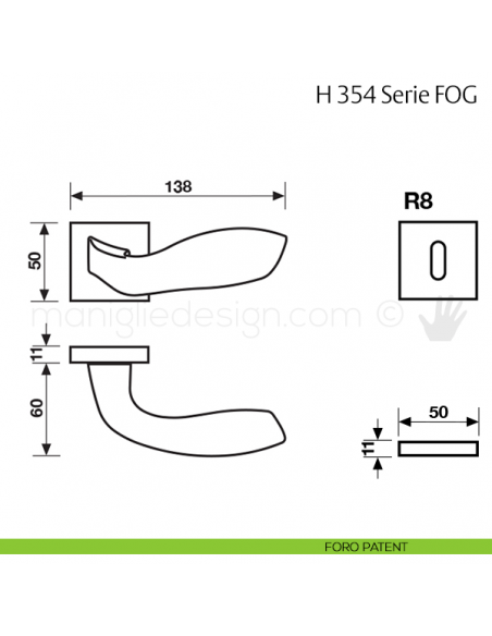 Maniglia per porta H 354 FOG Fusital foro patent