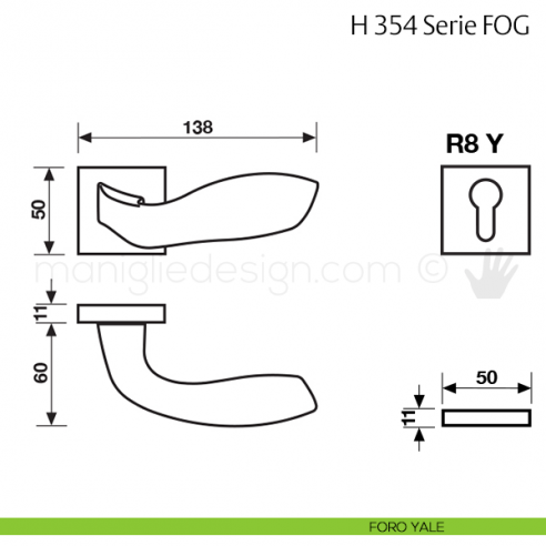 Maniglia per porta H 354 FOG Fusital foro yale