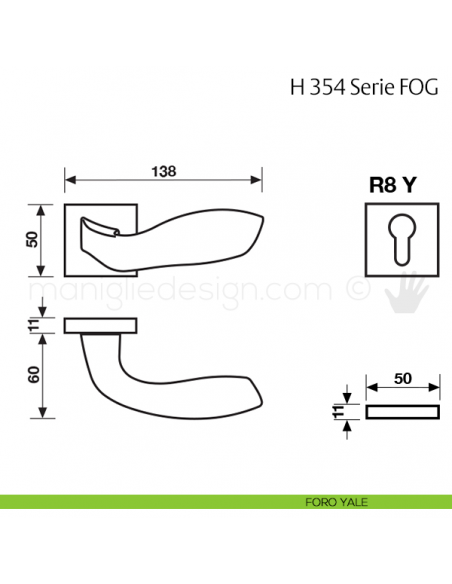 Maniglia per porta H 354 FOG Fusital foro yale
