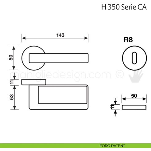 Maniglia per porta H 350 CA Fusital foro patent