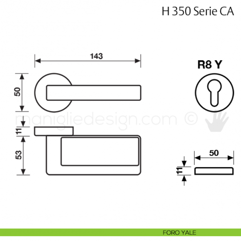 Maniglia per porta H 350 CA Fusital foro yale