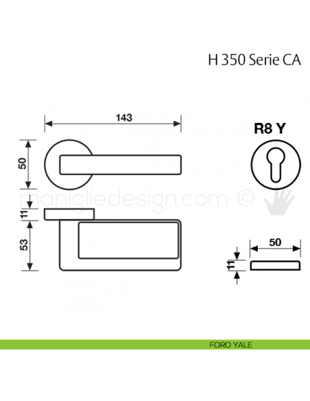 Maniglia per porta H 350 CA Fusital foro yale