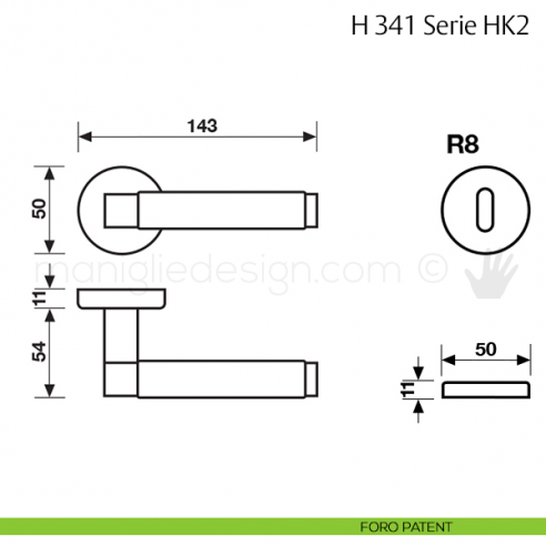 Maniglia per porta H 341 HK2 Fusital foro patent