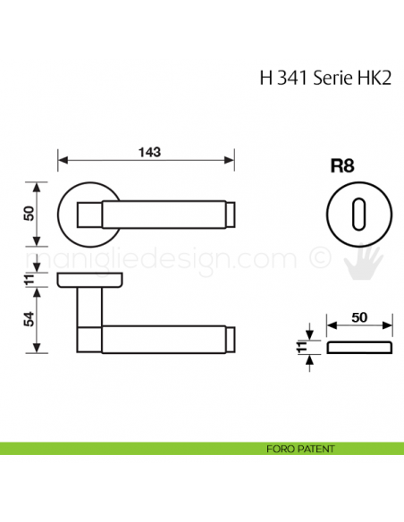 Maniglia per porta H 341 HK2 Fusital foro patent