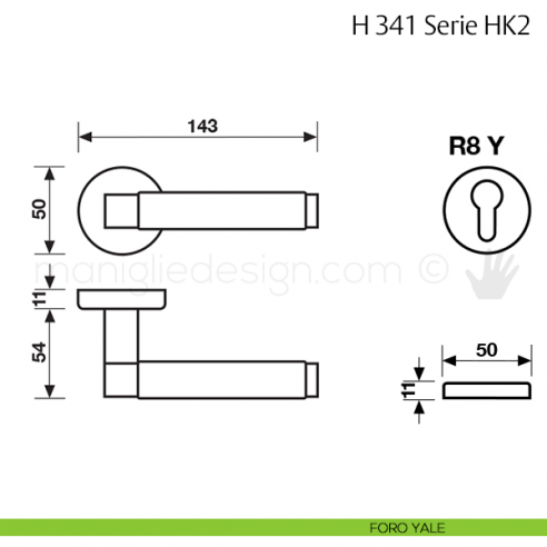 Maniglia per porta H 341 HK2 Fusital foro yale
