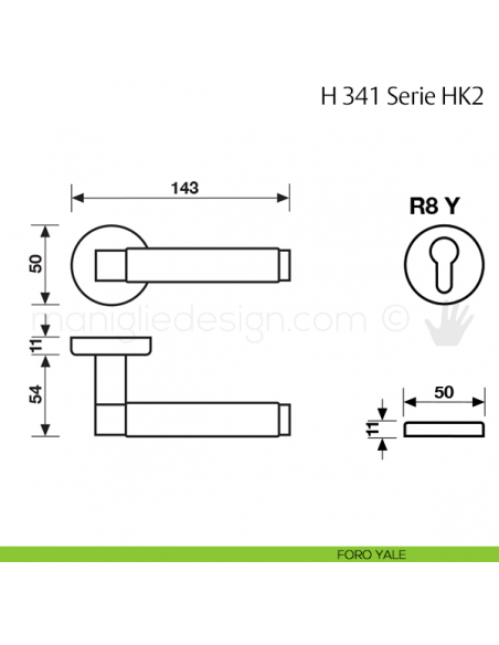 Maniglia per porta H 341 HK2 Fusital foro yale