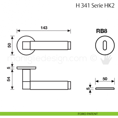 Maniglia per porta H 341 HK2 Fusital con rosetta fine foro patent