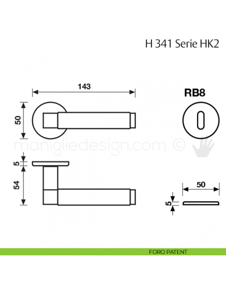 Maniglia per porta H 341 HK2 Fusital con rosetta fine foro patent
