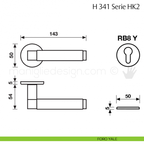 Maniglia per porta H 341 HK2 Fusital con rosetta fine foro yale