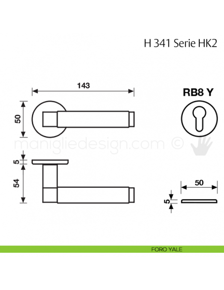 Maniglia per porta H 341 HK2 Fusital con rosetta fine foro yale