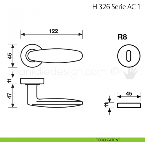 Maniglia per porta H 326 AC 1 Fusital foro patent