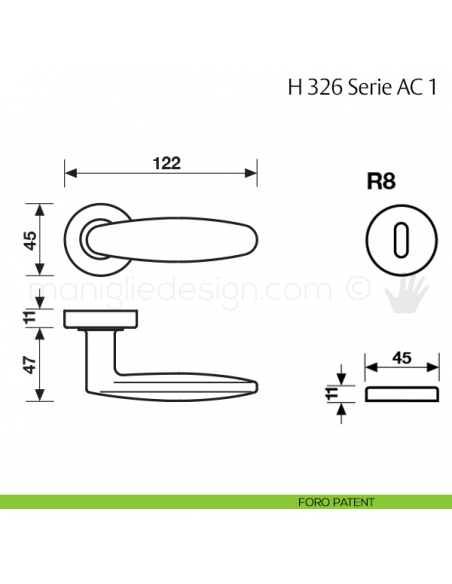 Maniglia per porta H 326 AC 1 Fusital foro patent