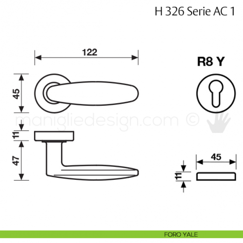 Maniglia per porta H 326 AC 1 Fusital foro yale