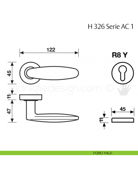 Maniglia per porta H 326 AC 1 Fusital foro yale