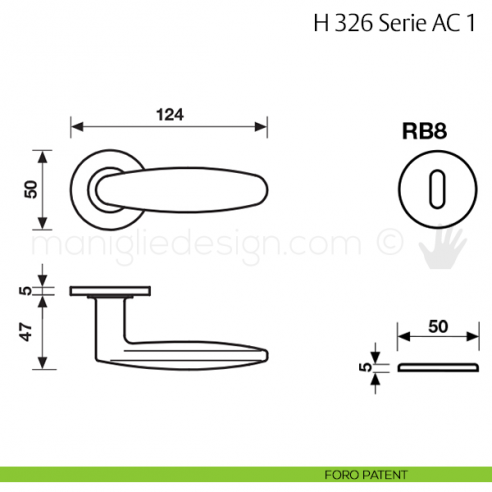 Maniglia per porta H 326 AC 1 Fusital con rosetta fine foro patent