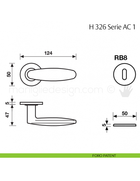 Maniglia per porta H 326 AC 1 Fusital con rosetta fine foro patent