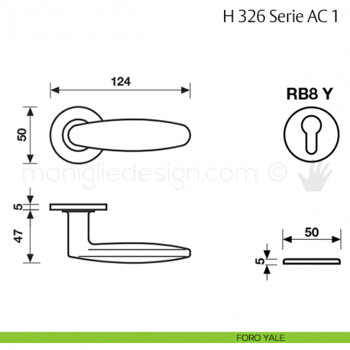 Maniglia per porta H 326 AC 1 Fusital con rosetta fine foro yale