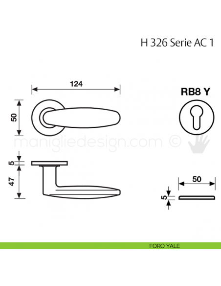 Maniglia per porta H 326 AC 1 Fusital con rosetta fine foro yale