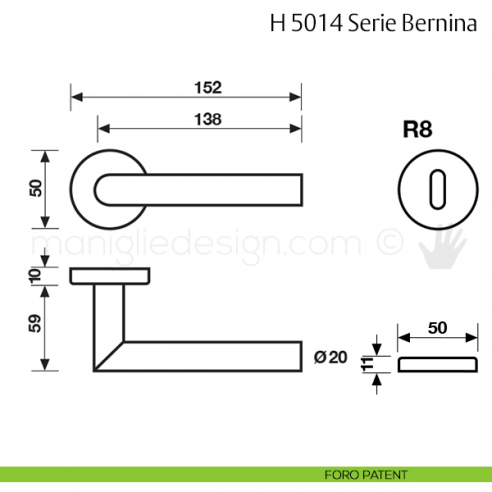 Maniglia per porta H 5014 Bernina Fusital foro patent