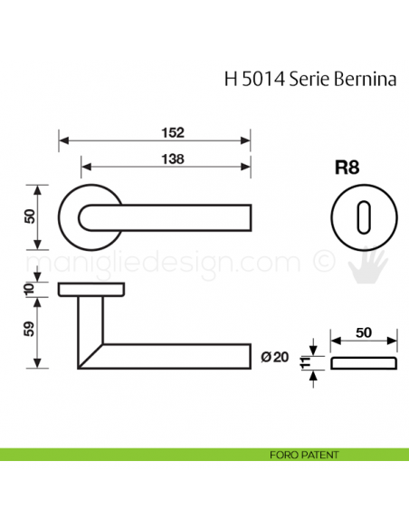 Maniglia per porta H 5014 Bernina Fusital foro patent