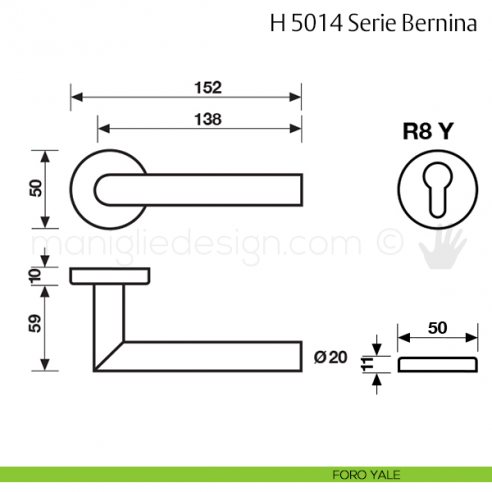 Maniglia per porta H 5014 Bernina Fusital foro yale