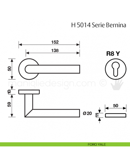 Maniglia per porta H 5014 Bernina Fusital foro yale