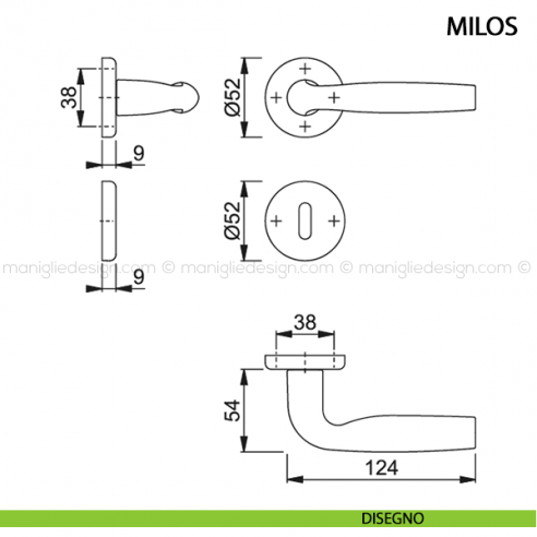 Maniglia per porta Milos Hoppe dorato lucido disegno