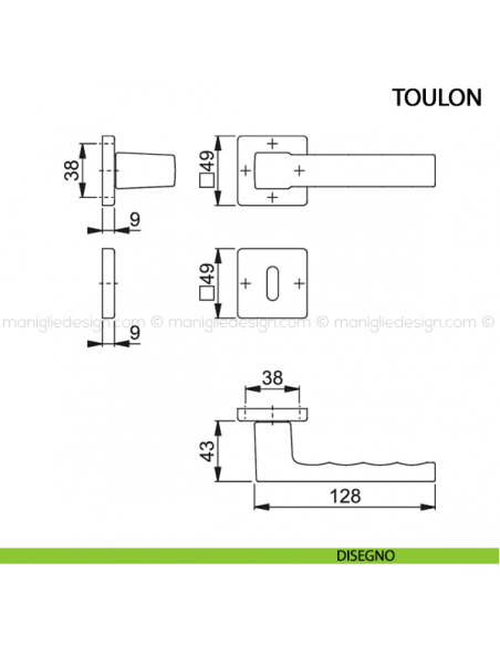 Maniglia per porta Toulon Hoppe alluminio argento disegno