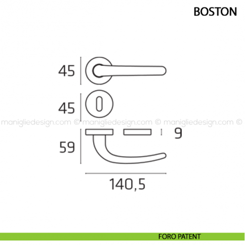 Maniglia per porta Boston Comit con rosetta tonda foro patent