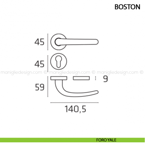 Maniglia per porta Boston Comit con rosetta tonda foro yale