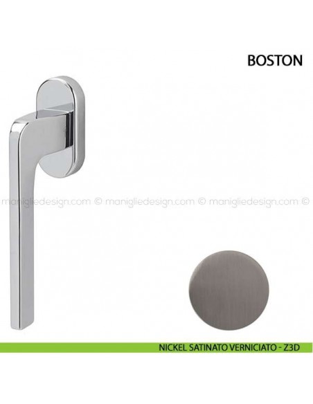 Maniglia per finestra martellina DK Boston Comit con rosetta ovale nickel satinato verniciato