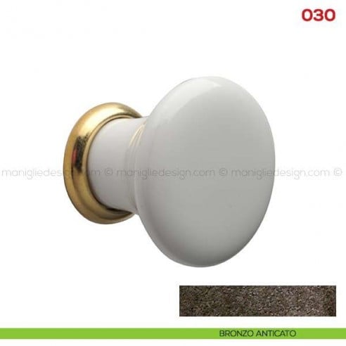 Pomolo in ceramica bianca per mobile Mital 030 bronzo anticato