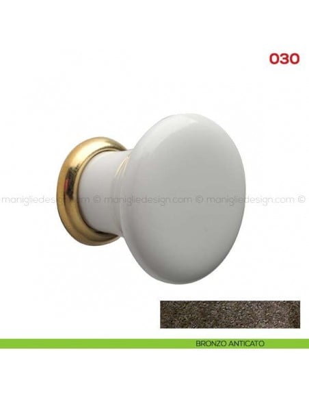 Pomolo in ceramica bianca per mobile Mital 030 bronzo anticato