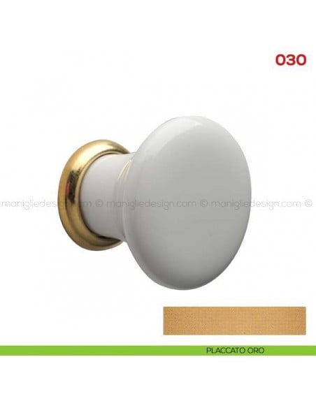 Pomolo in ceramica bianca per mobile Mital 030 placcato oro