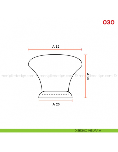 Pomolo in ceramica bianca per mobile Mital 030 disegno misura A