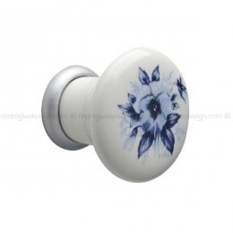 Pomolo in ceramica bianca con fiore blu per mobile Mital 040