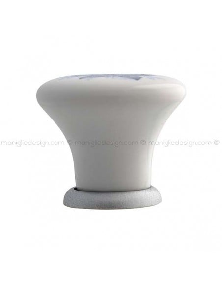 Pomolo in ceramica bianca con fiore blu per mobile Mital 040