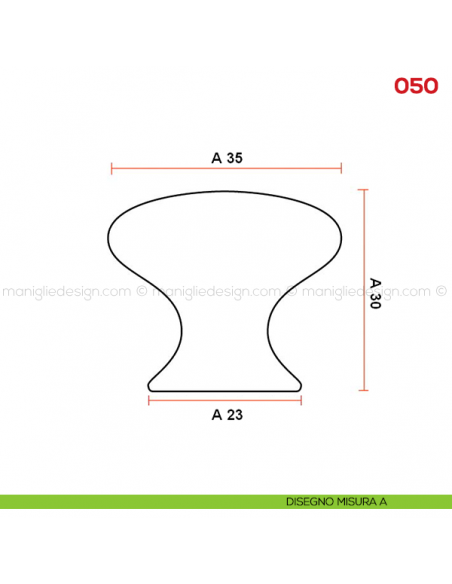 Pomolo in ceramica bianca per mobile Mital 050 disegno misura A