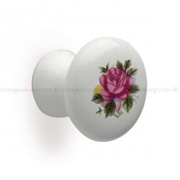 Pomolo in ceramica bianca con fiore colorato per mobile Mital 060