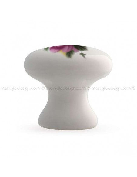 Pomolo in ceramica bianca con fiore colorato per mobile Mital 060