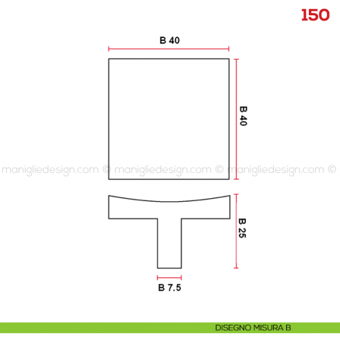 Pomello per mobile 150 Mital disegno misura B