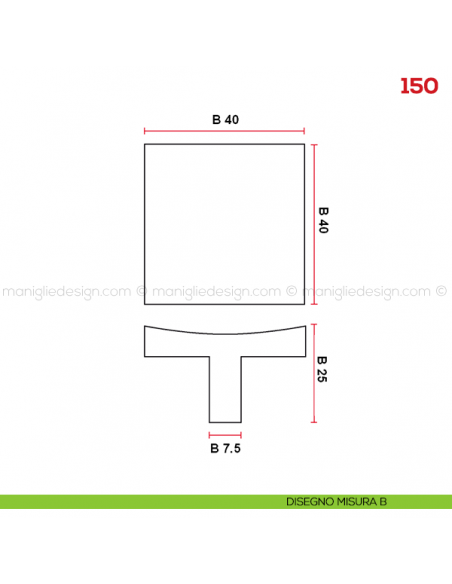 Pomello per mobile 150 Mital disegno misura B