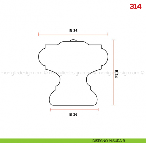 Pomolo in legno per mobile Mital 314 disegno misura B