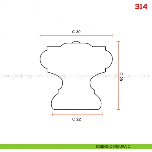 Pomolo in legno per mobile Mital 314 disegno misura C