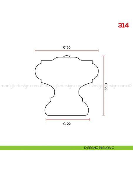 Pomolo in legno per mobile Mital 314 disegno misura C