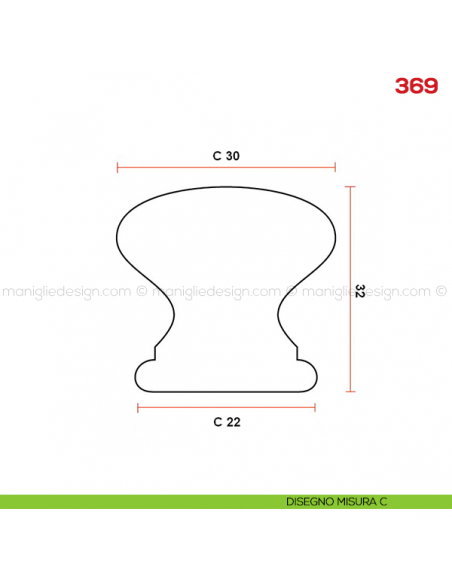 Pomolo in legno per mobile Mital 369 disegno misura C
